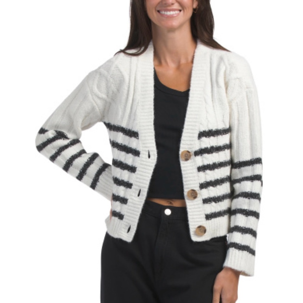 Lucky Striped White and Black Women's Cardigan